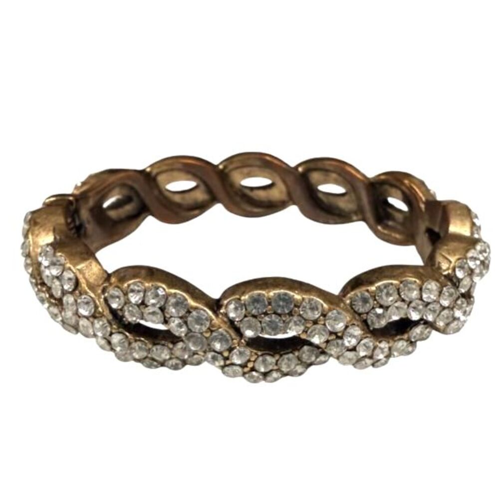 J.Crew Statement Bangle Antiqued Brass Rhinestone Braided Twist Cuff Bracelet